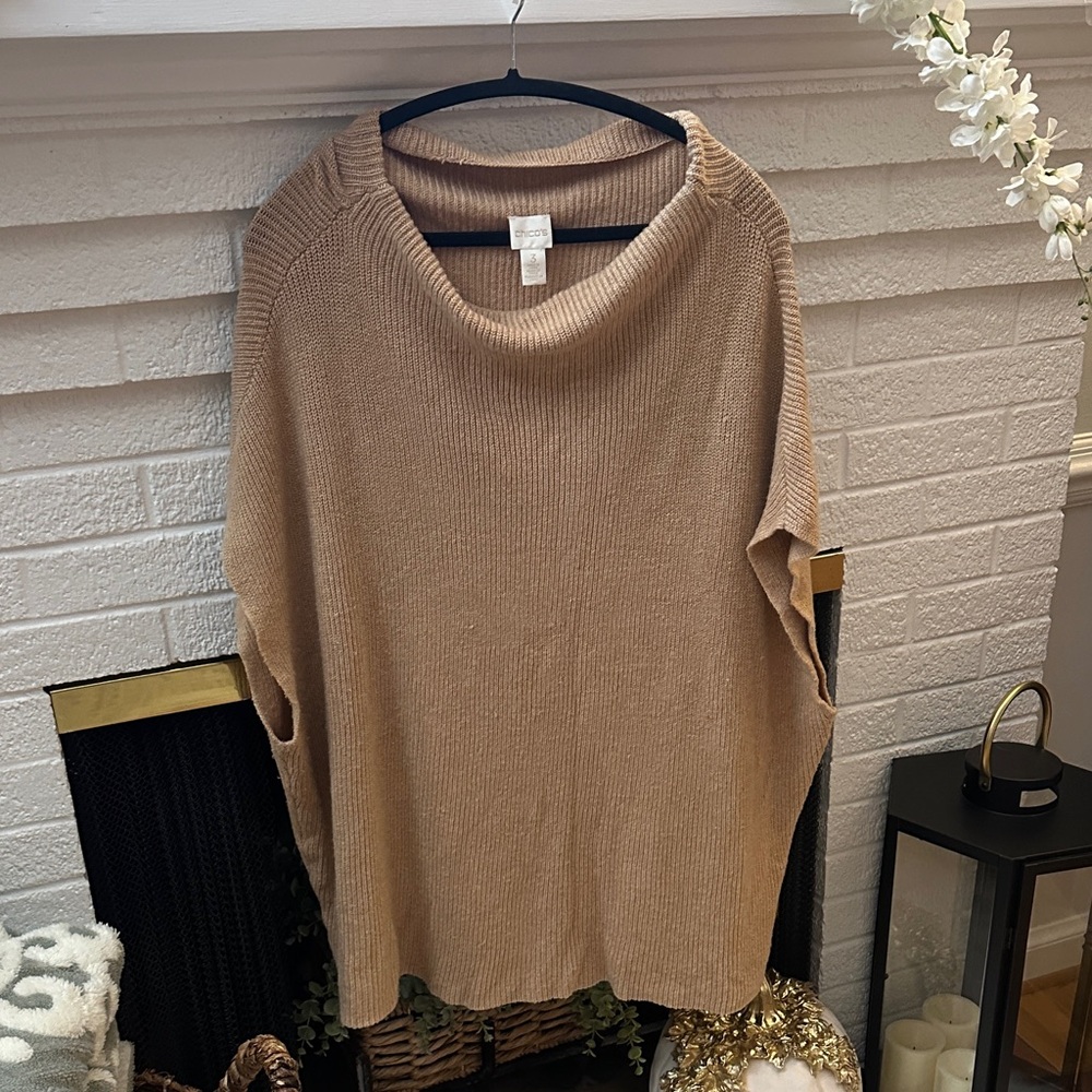 Chico's Cozy Cowl Neck Sweater in Tan